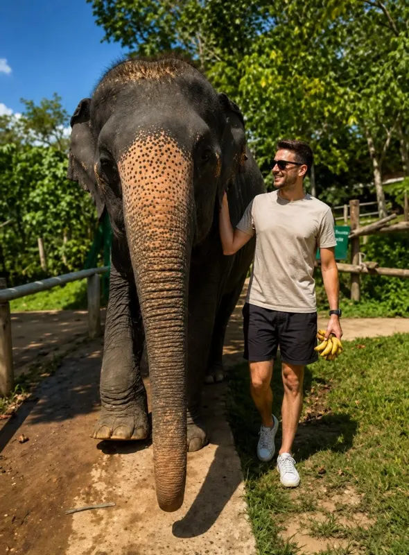 Rescued elephants at our ethical elephant sanctuary in Phuket