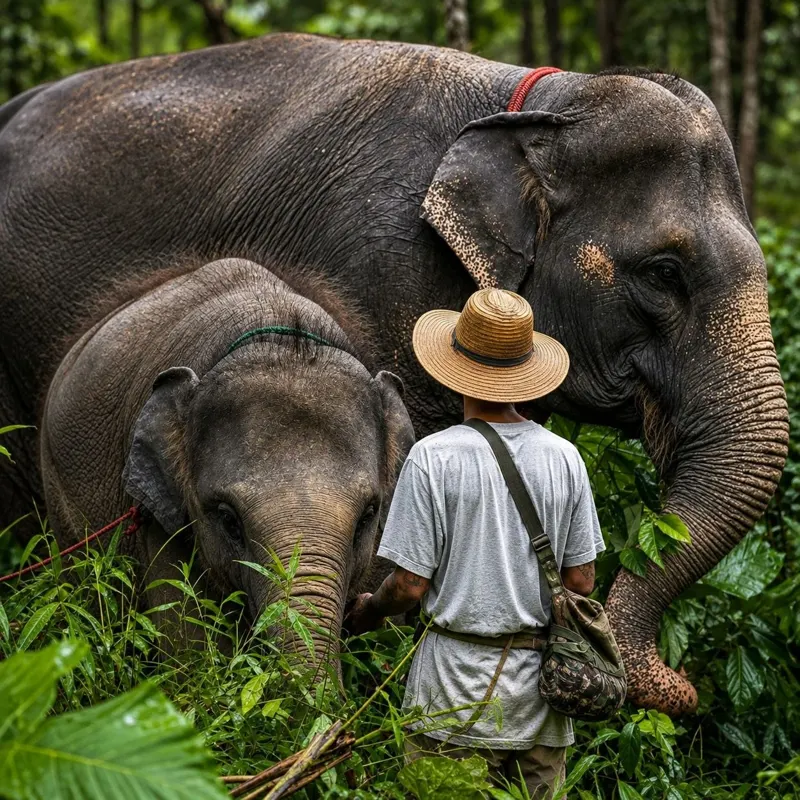 Rescued elephants at our ethical elephant sanctuary in Phuket